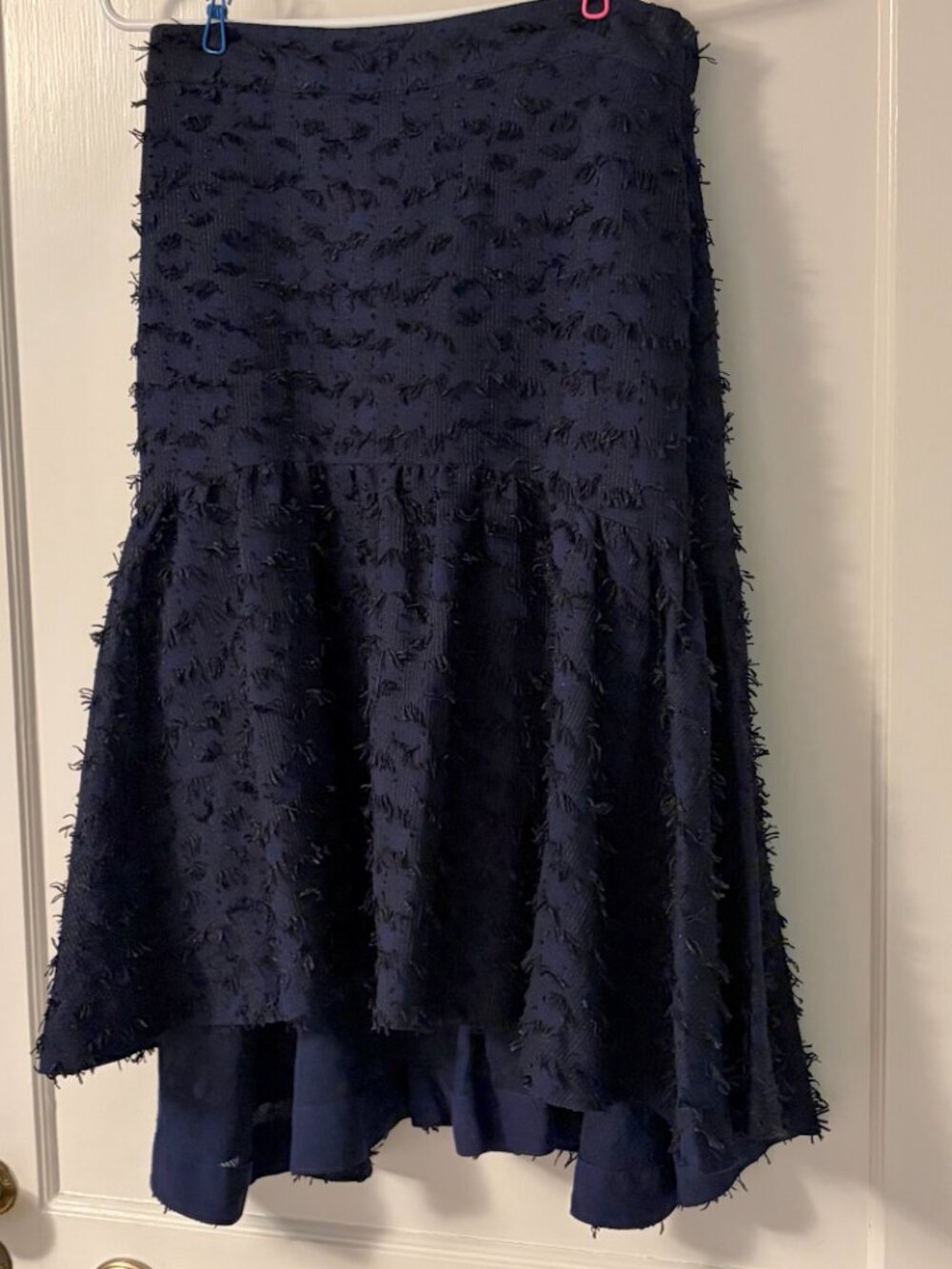 Maeve Anthropologie Miranda textured midi skirt size small navy black fringe - Picture 4 of 11